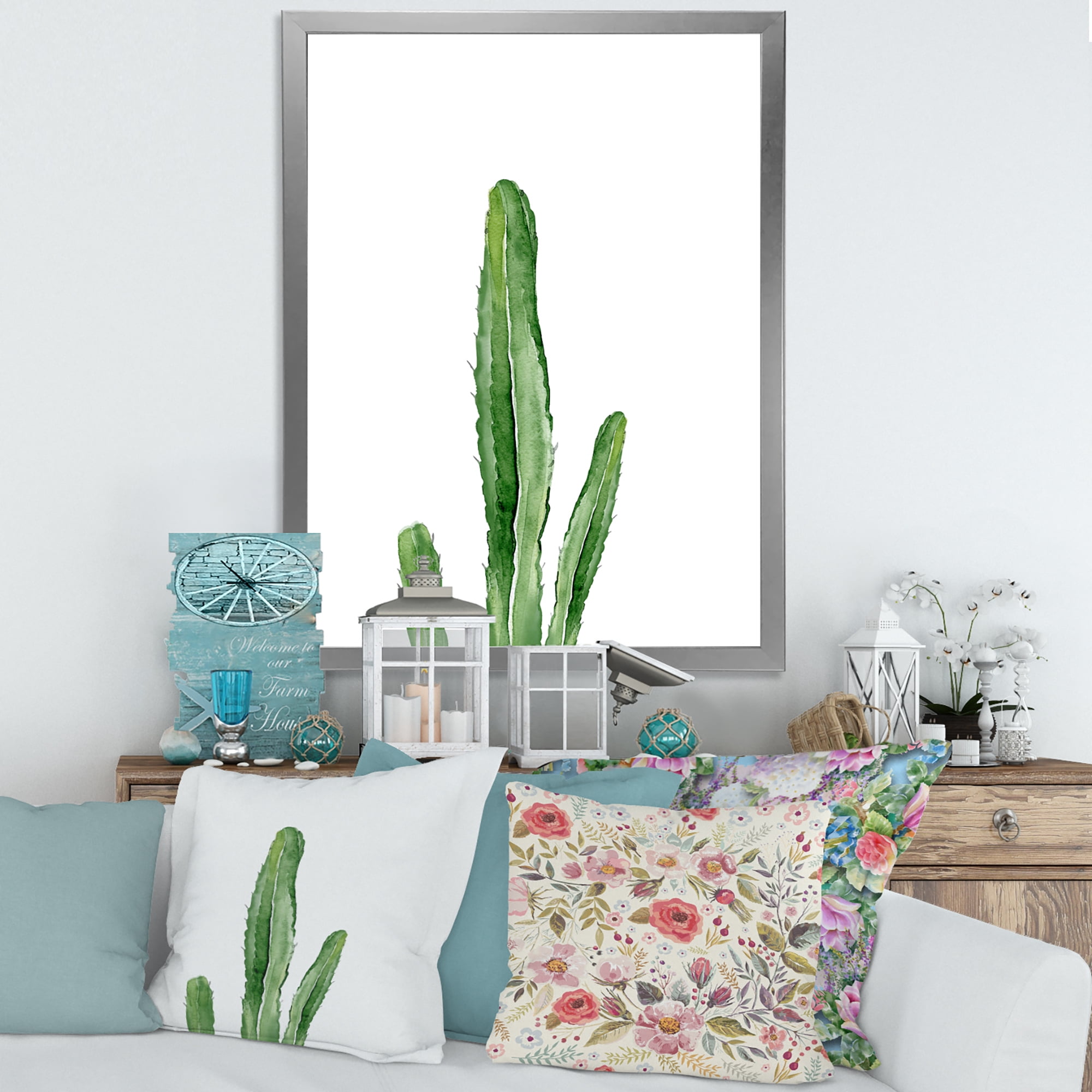 Designart 'Green Cactus South Western Plant' Tropical Framed Art Print