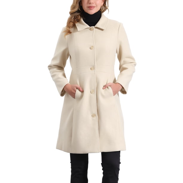 Abrigos de solapa INSPIRE CHIC para mujeres, abotonados, de una sola fila, de manga larga, abrigo de guisante de invierno, XS, beige