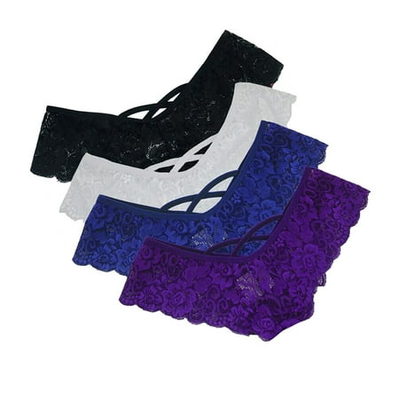 

Nananla 4Pcs Packs Women s Lace Underwear Stretchy Solid Sexy Panties