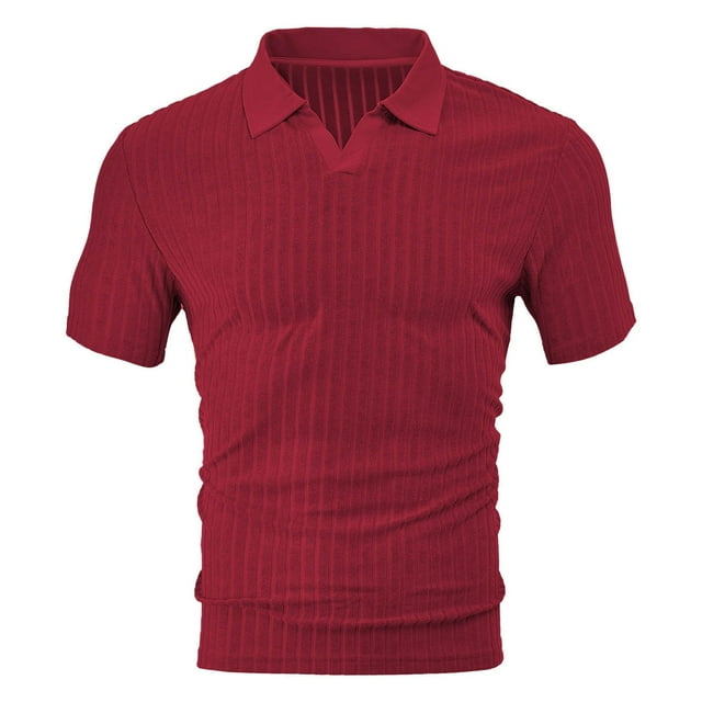 Mens Casual Manga Corta Botón Abajo Camisas Color Sólido V-Cuello Turndown Cuello Blusa, 95% Poliéster 5% Spandex Top para Verano Primavera