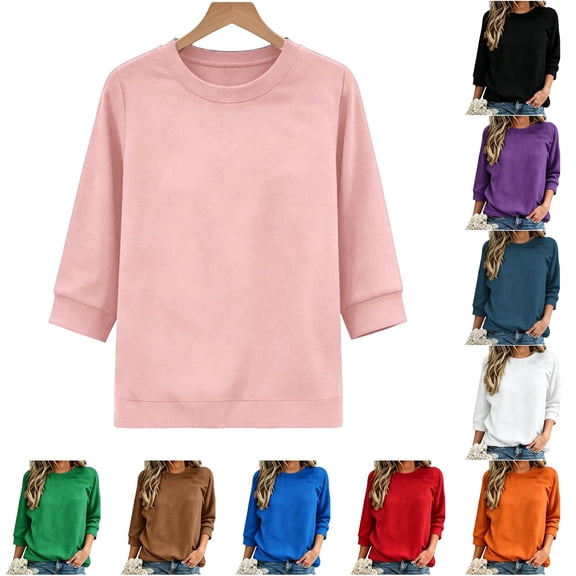 DHFJKG 3/4 Sleeve Sweatshirt For Women Casual Fall Crew Neck Sweatshirts Loose Pullover Basic Tops