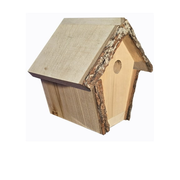 Rustic Country Chalet Style Birdhouse with Bark Edges, Medium Size