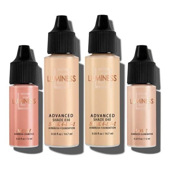 LUMINESS Airbrush Silk 4-in-1 Foundation Makeup Starter Kit: 2 Airbrush Foundations, High-Coverage Concealer, and an All-in-One Foundation