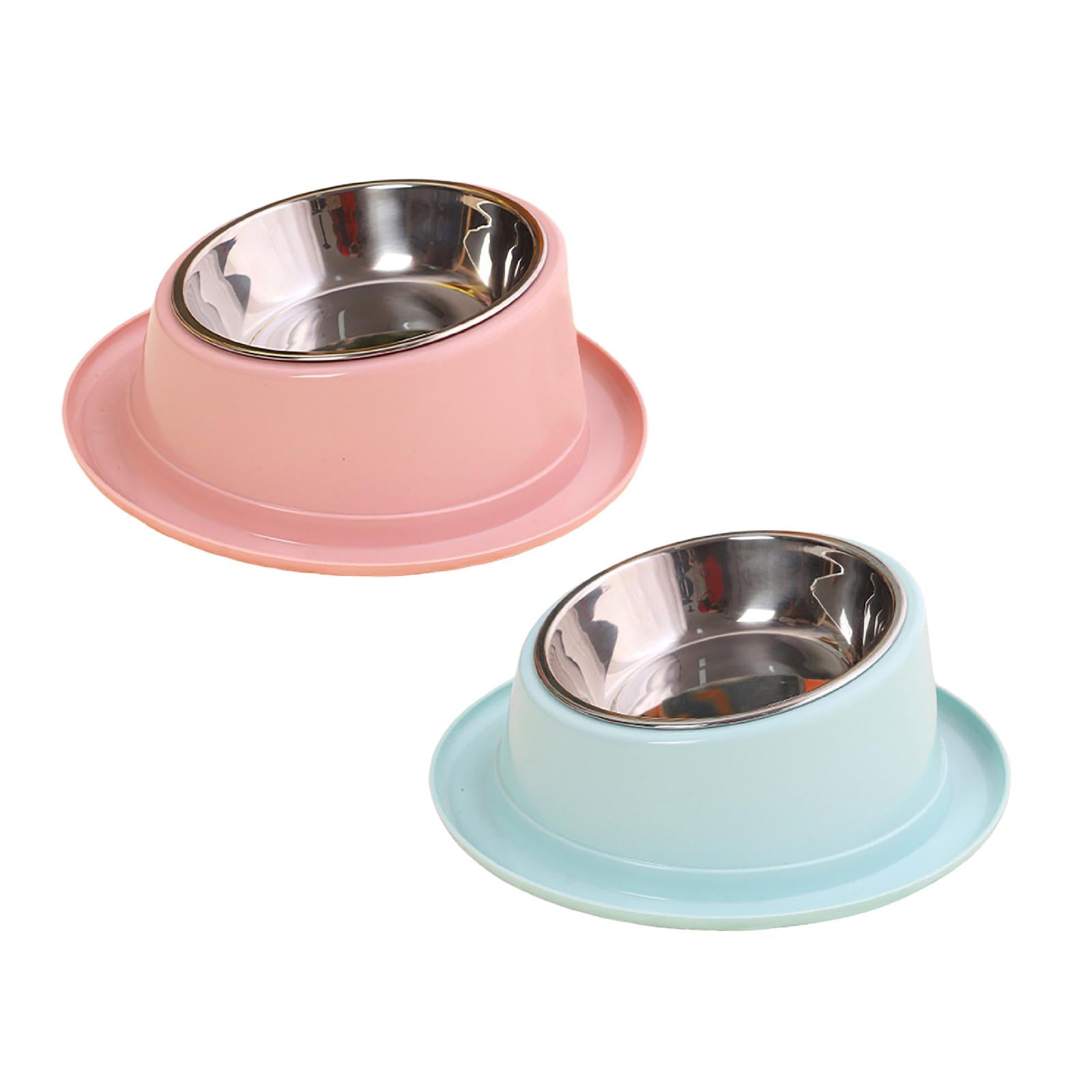 2 Pcs Stainless Steel Dog Bowls 15&Acirc;&deg; Tilted Elevated Cat Feeder Raised Anti Vomiting Dish Non- Stackable Pet Bowl 8.7 for Small Medium Large Dogs Cats for Home Cage Outdoor