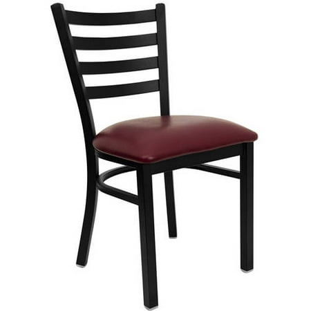 Flash Furniture Ladder Back Chairs - Set of 2, Black Metal / Burgundy Vinyl Seat
