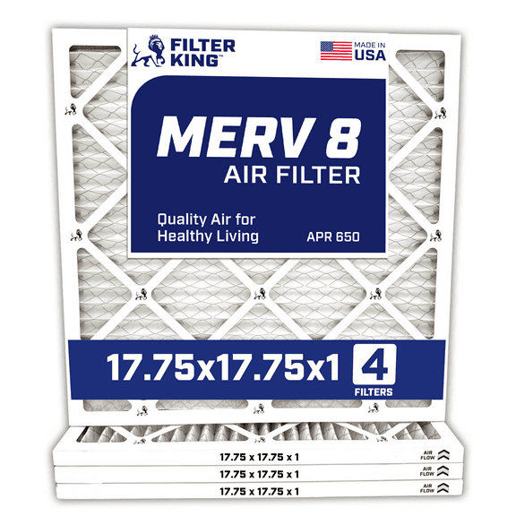 Filter King 17.75x17.75x1 Air Filter | 4-PACK | MERV 8 HVAC Pleated A/C Furnace Filters | MADE IN USA | Actual Size: 17.75 x 17.75 x .75"