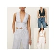 thumbnail image 3 of Yunliwuli Women Vest, Sleeveless Solid/Stripes Button-up Vest Summer Gilet for Party Street, 3 of 8