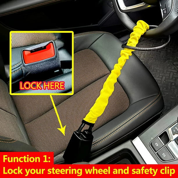 Junsice Yellow steering Wheel Lock Seat Belt Lock Security Anti Theft Handbag Lock Fit Most Cars Vehicle Suv Golf Cart