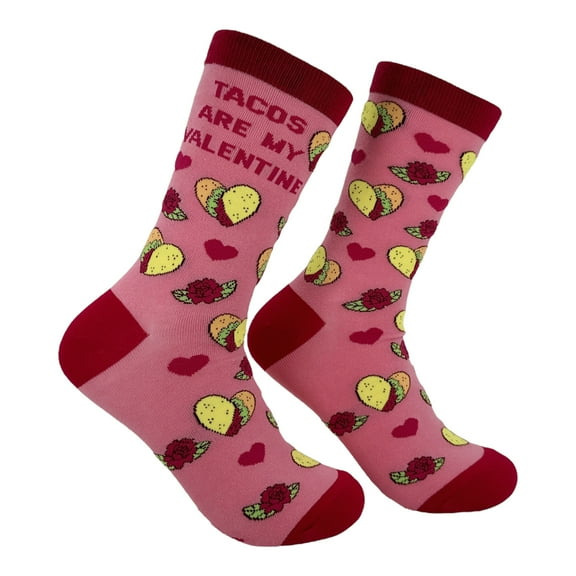 Tacos Are My Valentine Socks Funny Sarcastic Valentines Day Graphic Novelty Footwear for Ladies