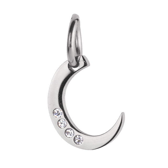 Charm para Pulsera LuckyLy, Dije Inicial Letra A, Acero Inoxidable y Zirconia Cúbica, Modelo Lizzy plateado Letra C