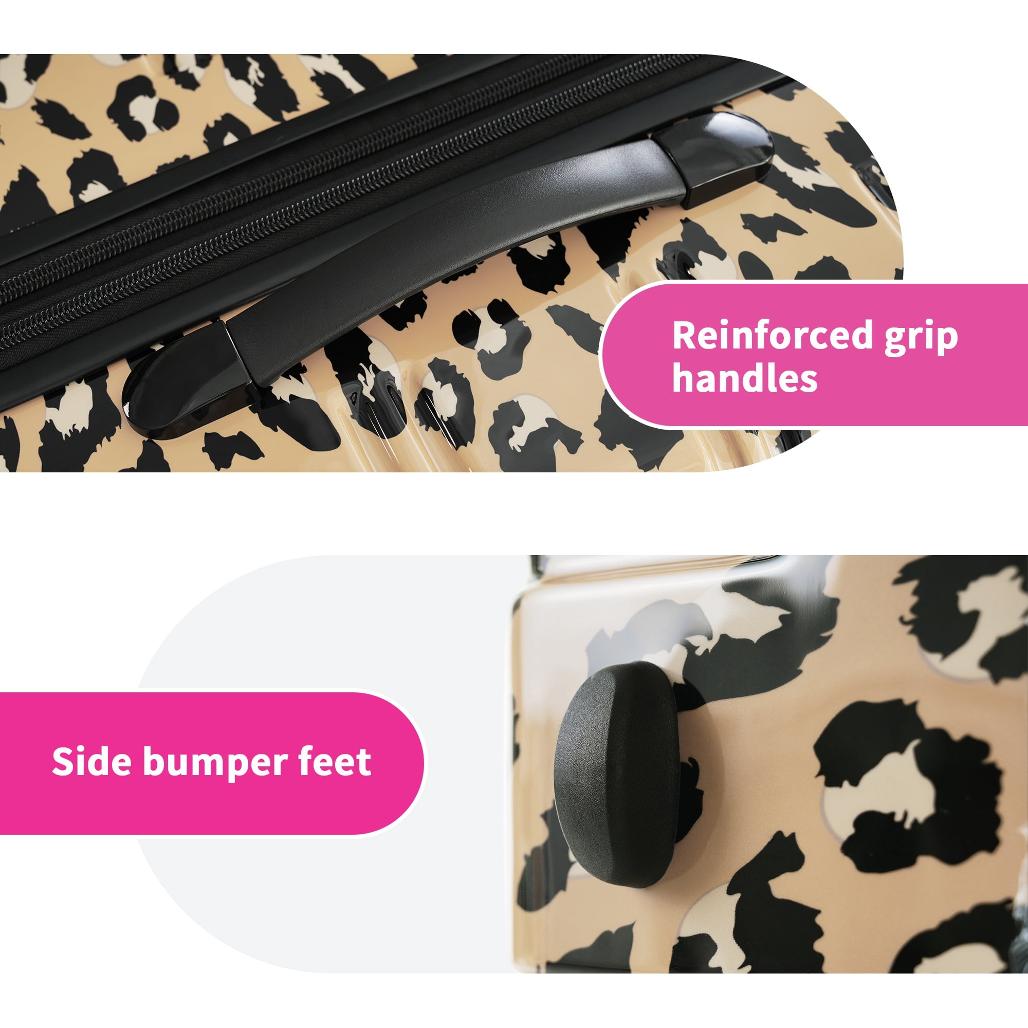 PAPROOS 3-Piece Luggage Set (20"/24"/28"), Hardshell Lightweight Suitcase with TSA-Lock and Spinner Wheels, Expandable Travel Luggage for School, Travel, Brown Leopard