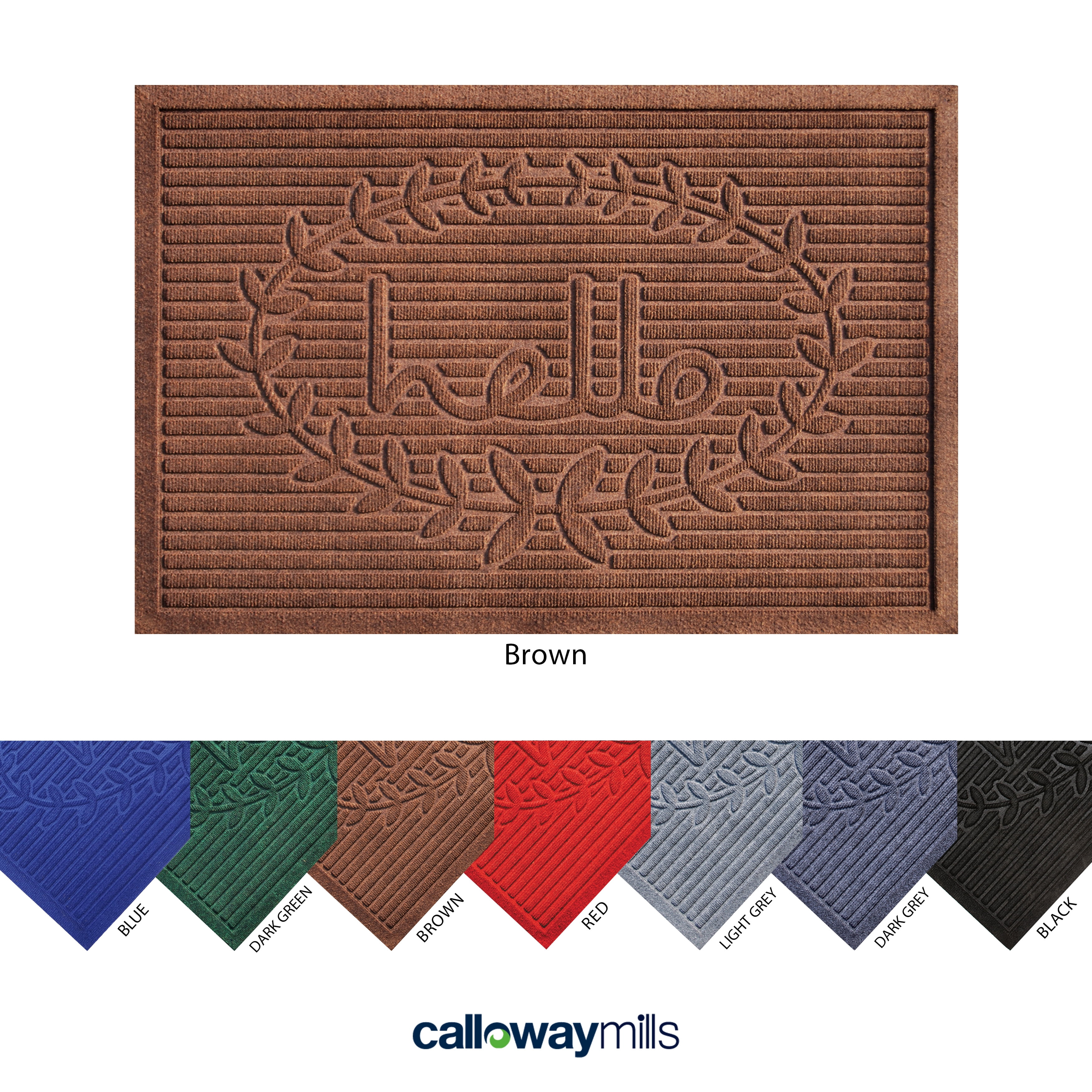Calloway Mills 103183660 Poly Hello Indoor/Outdoor Mat, 3' x 5', Brown