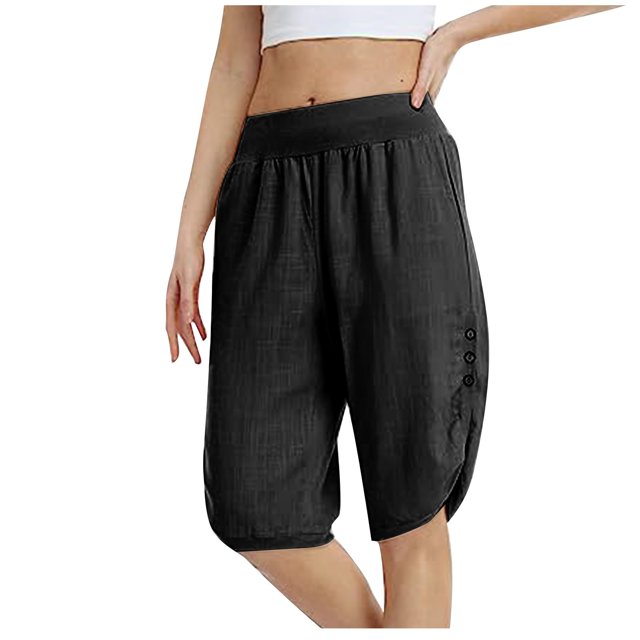 Puntoco pantalones cortos de verano para mujer, pantalones cortos informales con bolsillos laterales, pantalones cortos sueltos de cintura alta, pantalones de pierna ancha