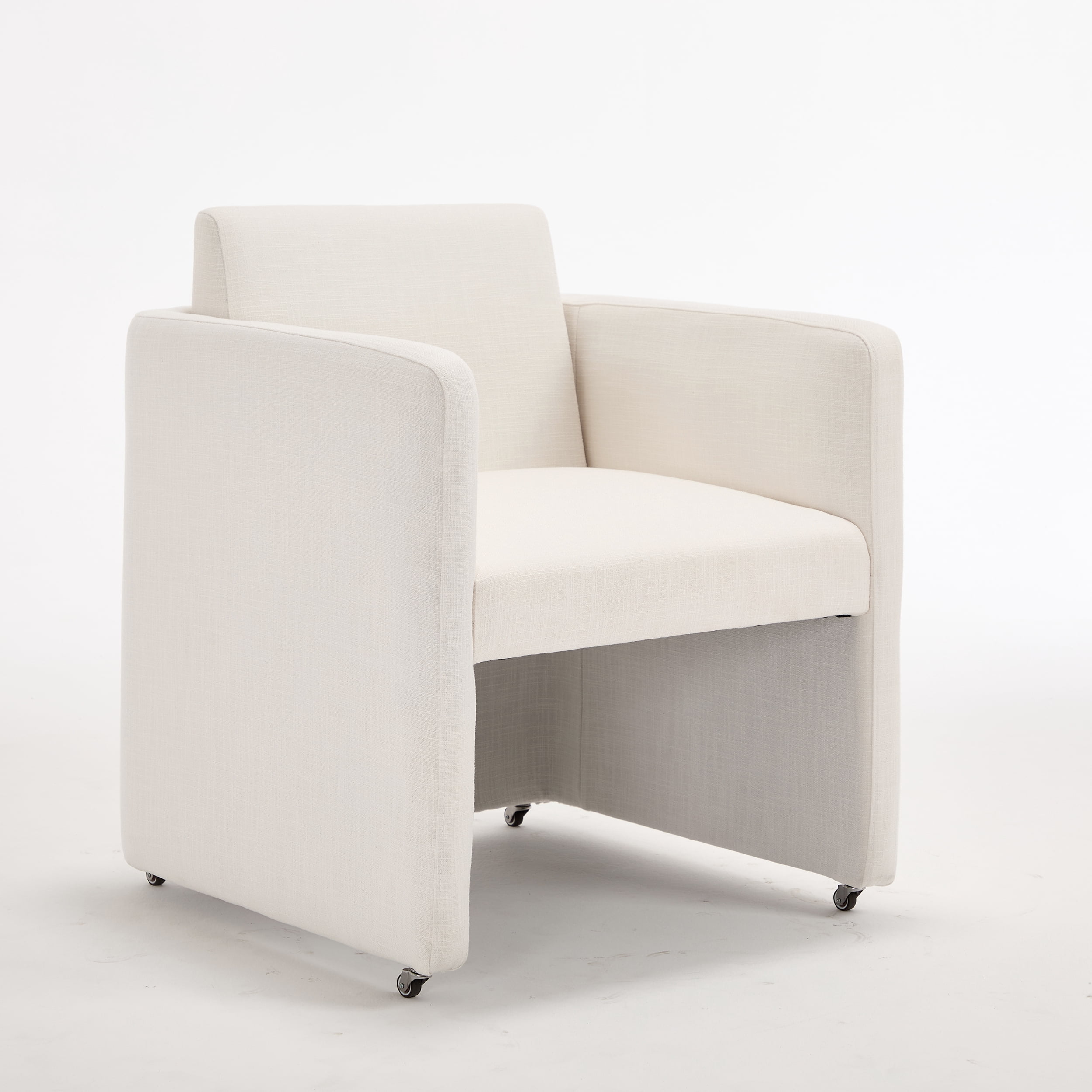 Barrel Dining Chair with Linen Fabric and Arms, Upholstered Accent Chair and Side Seating for Living Room Home Office Reception, Linen Cream