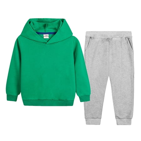 Girls Sweatsuit Set Solid Color Set Girls Hooded Sweatshirts Jogger Sweatpants with Pockets