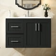 thumbnail image 2 of 36 inch Wall Mounted Bathroom Vanity with Sink, Floating Bathroom Cabinet with 2 Drawers, Ceramic Sink, Adjustable Shelf, Modern Black Vanity for Small Bathroom, Space Saving Storage, 2 of 19
