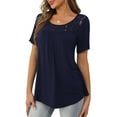 thumbnail image 4 of a.Jesdani Womens Tops Plus Size Short Sleeve Navy Blue Shirts Lace Pleated Tunic Tops 3XL, 4 of 8