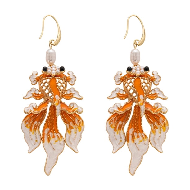 Pendientes colgantes,Pendientes chinos para mujer Regalos de joyería de moda,Pendientes colgantes con forma de pez Koi Pendientes colgantes largos,Pendientes de Año Nuevo chino Declaración