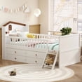 thumbnail image 3 of Twin Size Bed Frame with 4 Storage Drawers, Wooden Platform Bed with Guardrail Headboard and Ladder, No Box Spring Needed for Bedroom, White, 3 of 9