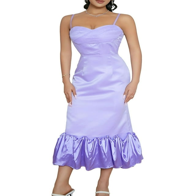 Robe Maxi à Bretelles Spaghetti pour Femmes, Sans Manches, Dos Nu, Ourlet à Volants, Longue Robe de Sortie