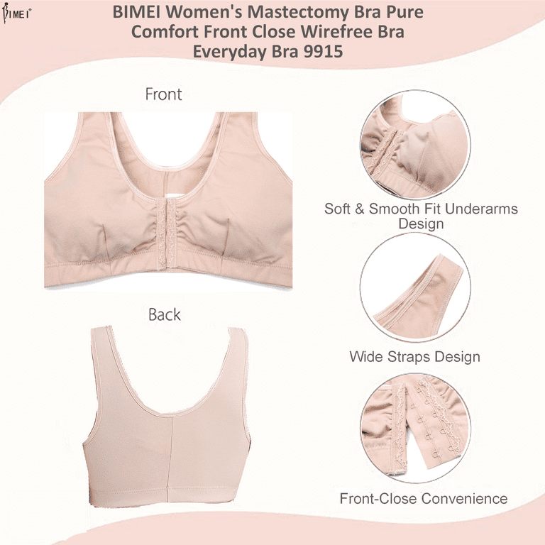 BIMEI Front-Closure Mastectomy Bra Pocket Bra for Silicone Breast forms  9915,Black,34 for 34ABCD
