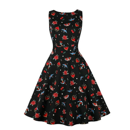 

Swing Dress Women s Sleeveless Tank Dresses 1950s Vintage Floral Skirt Rockabilly Cocktail Party Midi Gown Dress