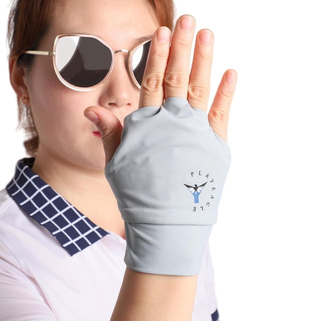 Gant de Golf Extensible Rafraîchissant à 1/2 Doigt pour Extérieur Pêche Conduite Protection Gants L Gris Droit
