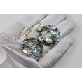 thumbnail image 2 of 14k Gold Filled Earrings Abalone Paua Shell Mosaic Round Dangle MOP Drops Goldtone Bail Lightweight Designed for Adult Women, 2 of 5