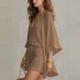 thumbnail image 4 of Ailaofu Women's Three Piece Solid Color Suit, Loose Cardigan V Neck Sleeveless Vest Drawstring Shorts Casual Set, Fashion Beach Suit, 4 of 8
