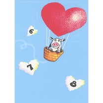 RSVP Cute Cow Flying in Heart Shaped Hot Air Balloon and Numbered Clouds Funny / Humorous Valentine's Day Card