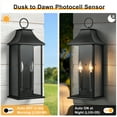 thumbnail image 3 of Lawyettle Black Outdoor Wall Light, 20.6-Inch Dusk to Dawn Sensor Exterior Lantern, Waterproof Porch Wall Sconce with 2-Light E12 Socket for Patio, Doorway, Garage, 3 of 7