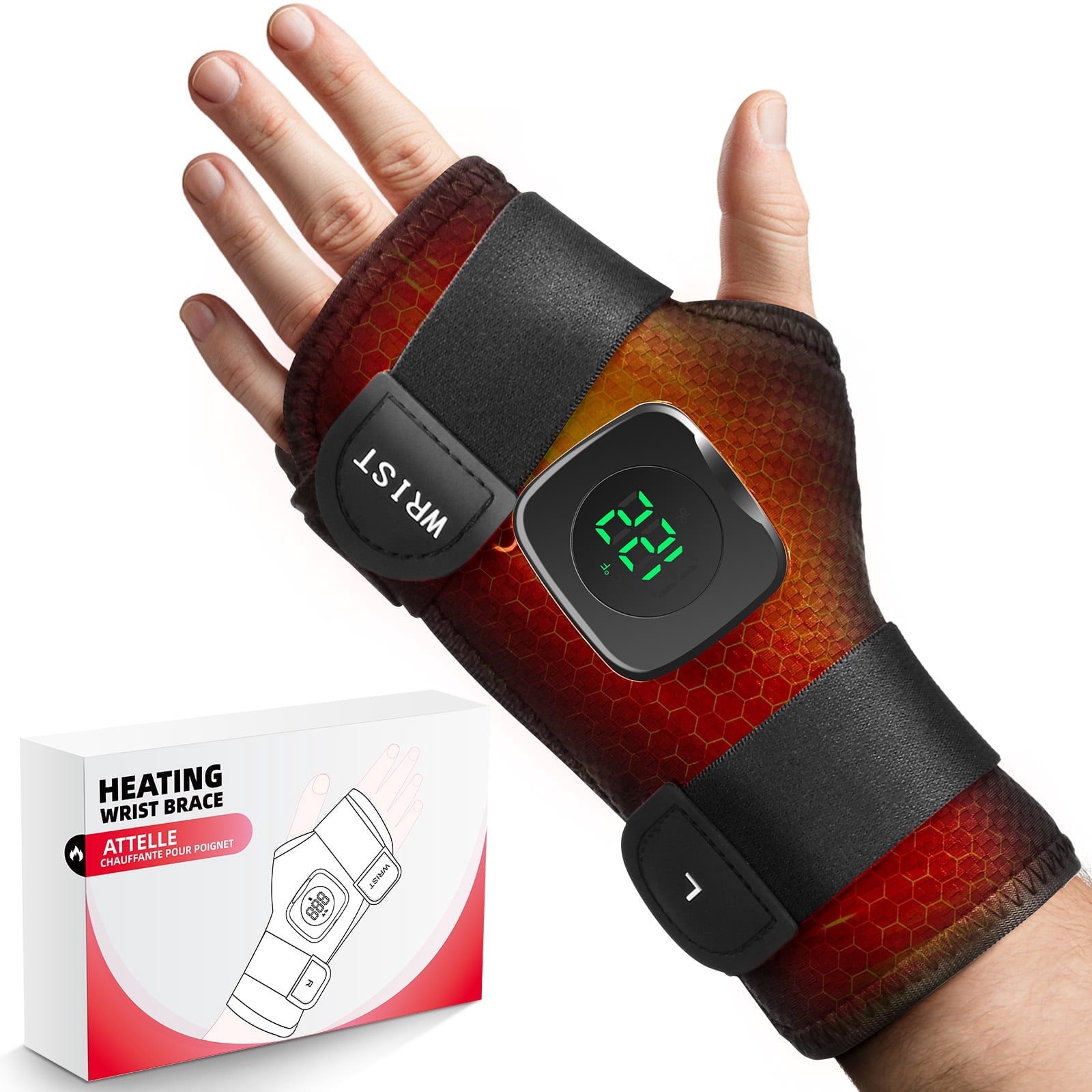 Flaremore Heated Wrist Wrap with Thumb Support, Adjustable Heating Pad for Carpal Tunnel Relief, Left Hand, One Size