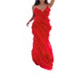 thumbnail image 3 of CHOK Womens Ruffle Maxi Bodycon Dresses Y2k Fairy Spaghetti Strap Layered Long Dress Slit Club Party, 3 of 8