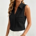 thumbnail image 5 of Zynoxe Cotton Linen Tops for Women Solid Color Lapel Sleeveless Button Down Tank Tops with Pockets Casual Loose Fit Ventilate Classsic Business Work Blouses Black M, 5 of 7