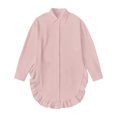 thumbnail image 5 of Uootdi Long Sleeve Shirt for Women Irregular Ruffle Trim Split Curved Hem Blouse Lapel Collar Button Down Shirt Gift Dressy Casua, 5 of 7