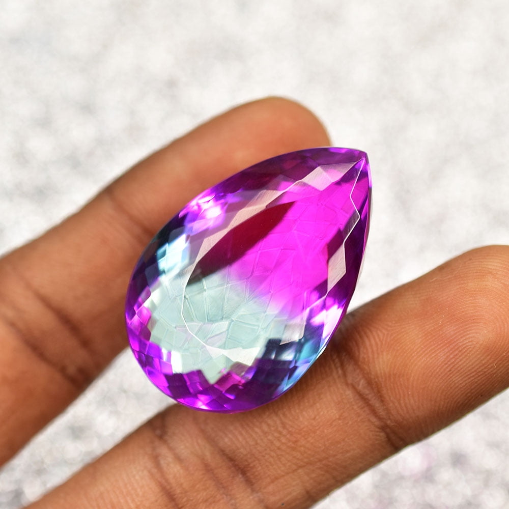 Gemsgrowth Lab Created Bi-Color Tourmaline Loose Gemstone, 80.75 Carat, Pear Cut, Certified, for Jewelry Making, Pendant, Ring, Necklace, Engagement