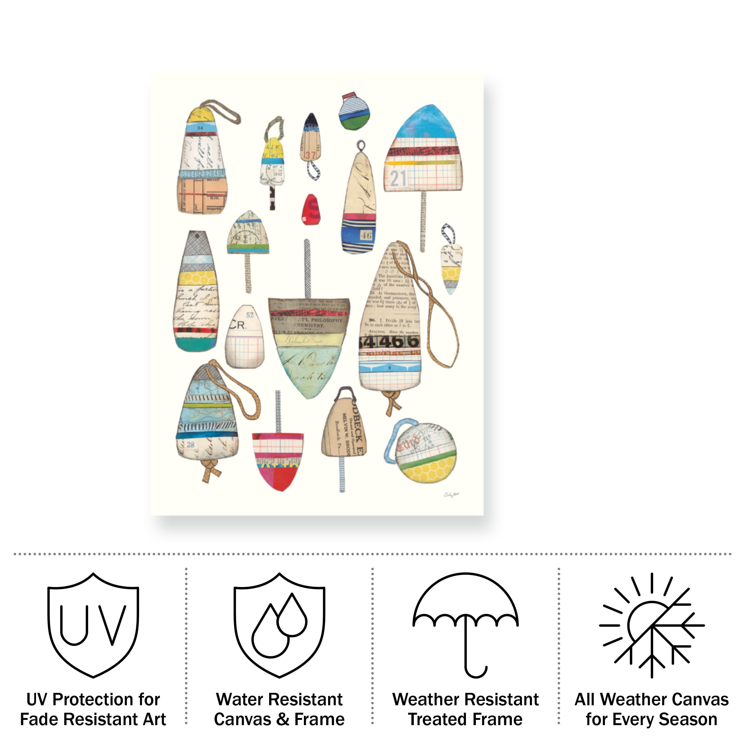 Courtney Prahl 'Lobster Buoys on White' Outdoor Canvas 24x18