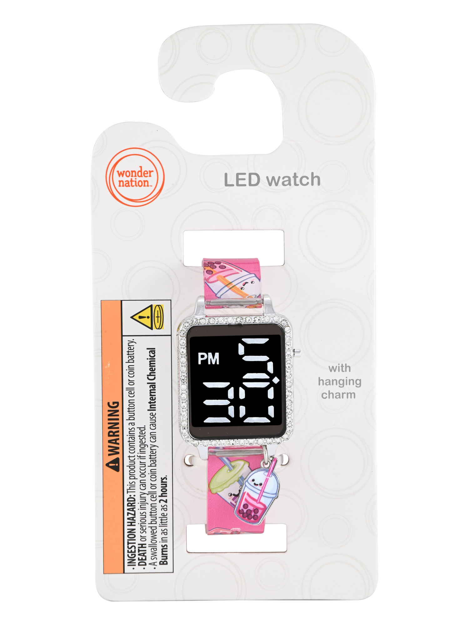 Wonder Nation Girls Pink Printed Silicone Strap with Square LED Digital Dial;WN5293WM