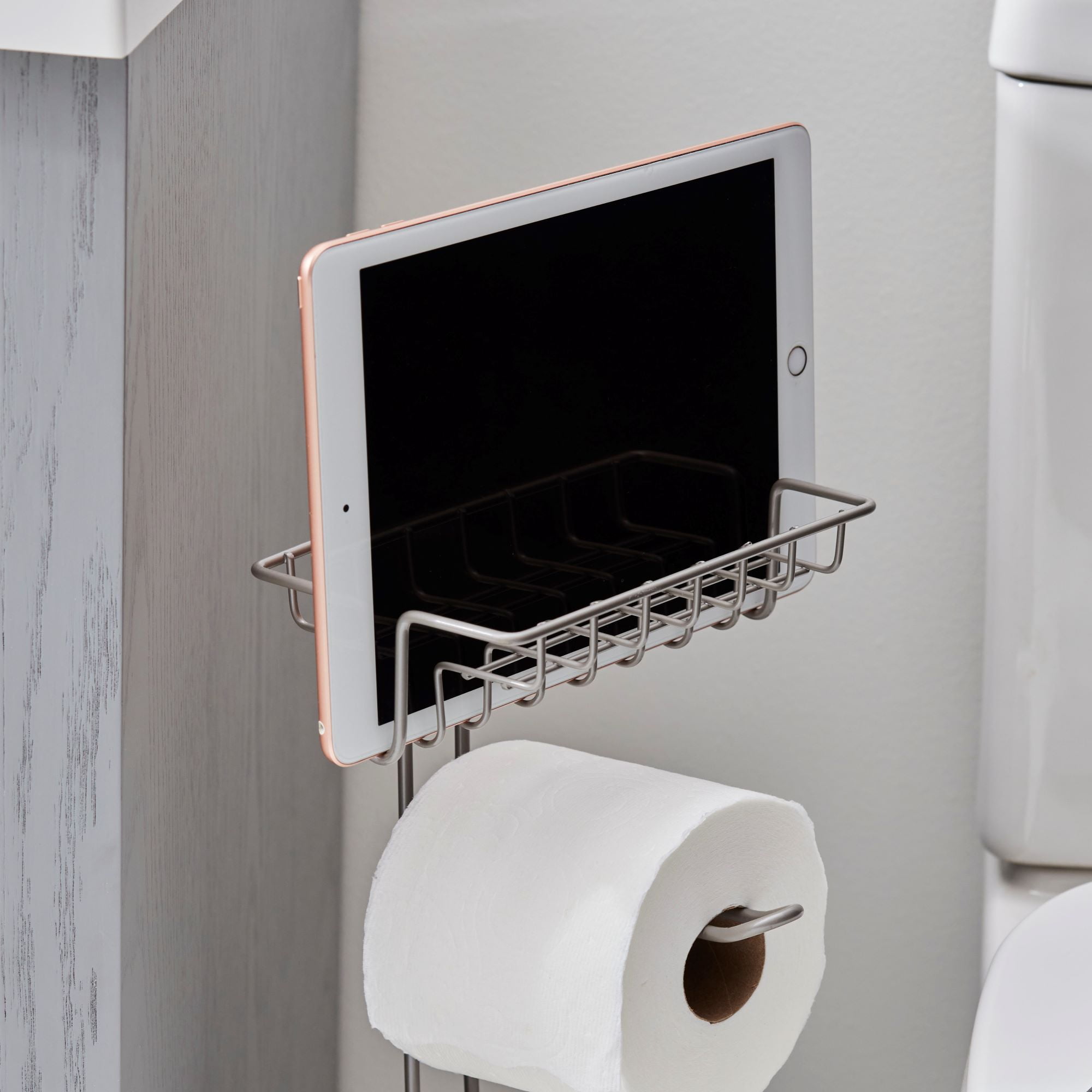 Better Homes & Gardens Satin Nickel Flatwire Free-Standing Toilet Paper Reserve with Holder