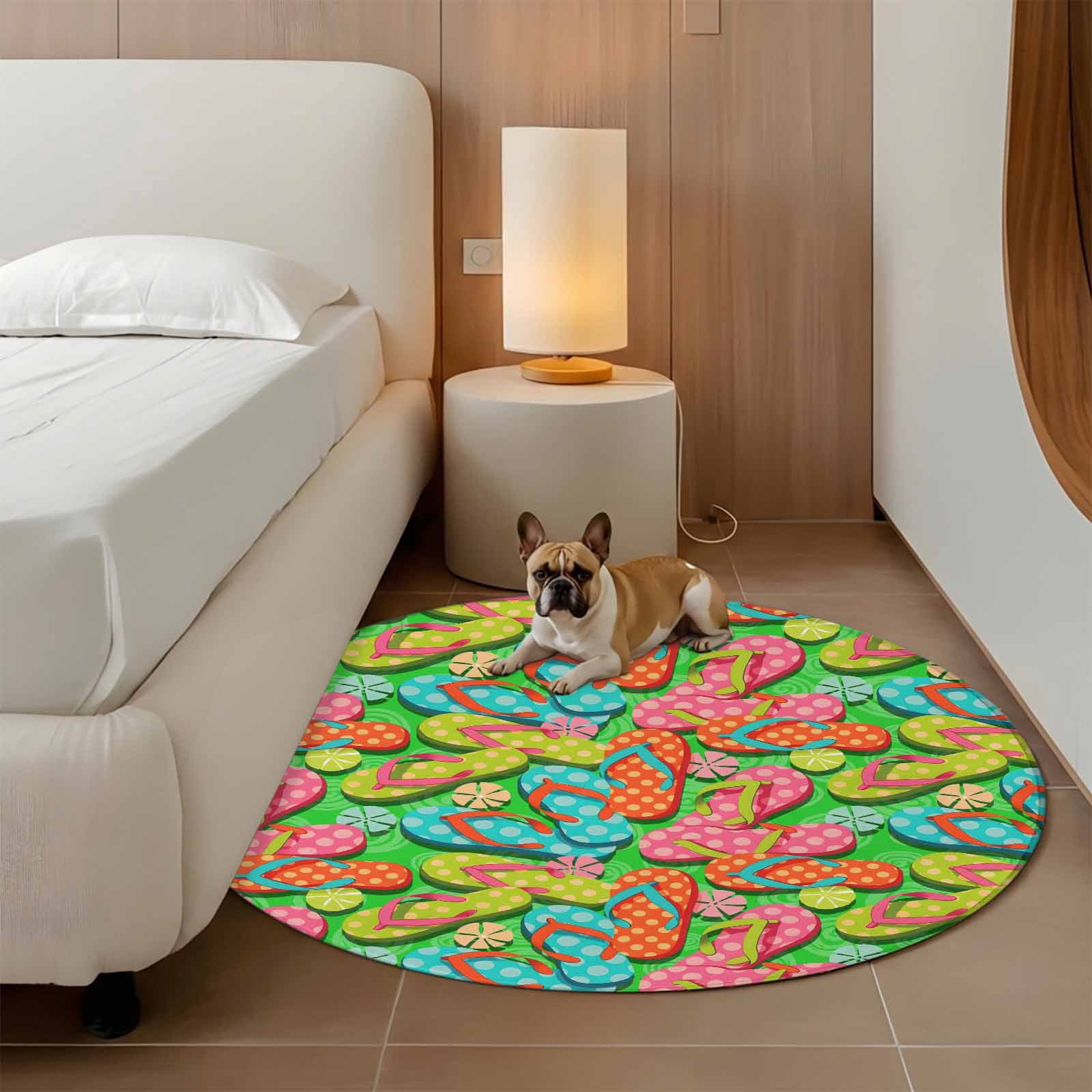 Watercolor Flip Flop Round Area Rug 8Ft Washable Large Circle Rugs for Living Room Dorm, Ocean Beach Slippers Summer Non-Slip Carpet Floor Mats Indoor Outdoor Carpet Runner Aesthetic Home Decor