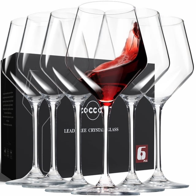Juego de 6 copas de vino blanco y rojo cocodrilo, cristal sin plomo de 480 ml