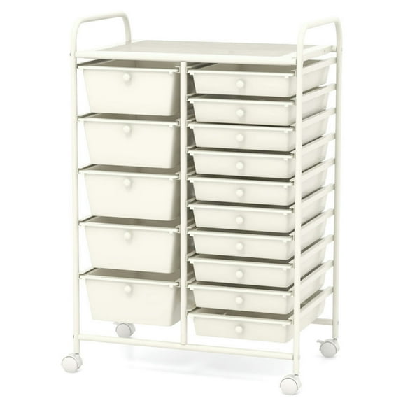 Kadyn File Cabinet, Filing Cabinet, Storage File Cabinet,15-Drawer Utility Rolling Organizer Cart Multi-Use Storage-White