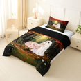 thumbnail image 2 of Feelyou Cartoon Ghost Twin Comforter Sets, Cute Black Cat Autumn Floral Bedding Set, Red Brown, Black Reversible, 2pcs, 1 Comforter and 1 Pillowcase, 2 of 7