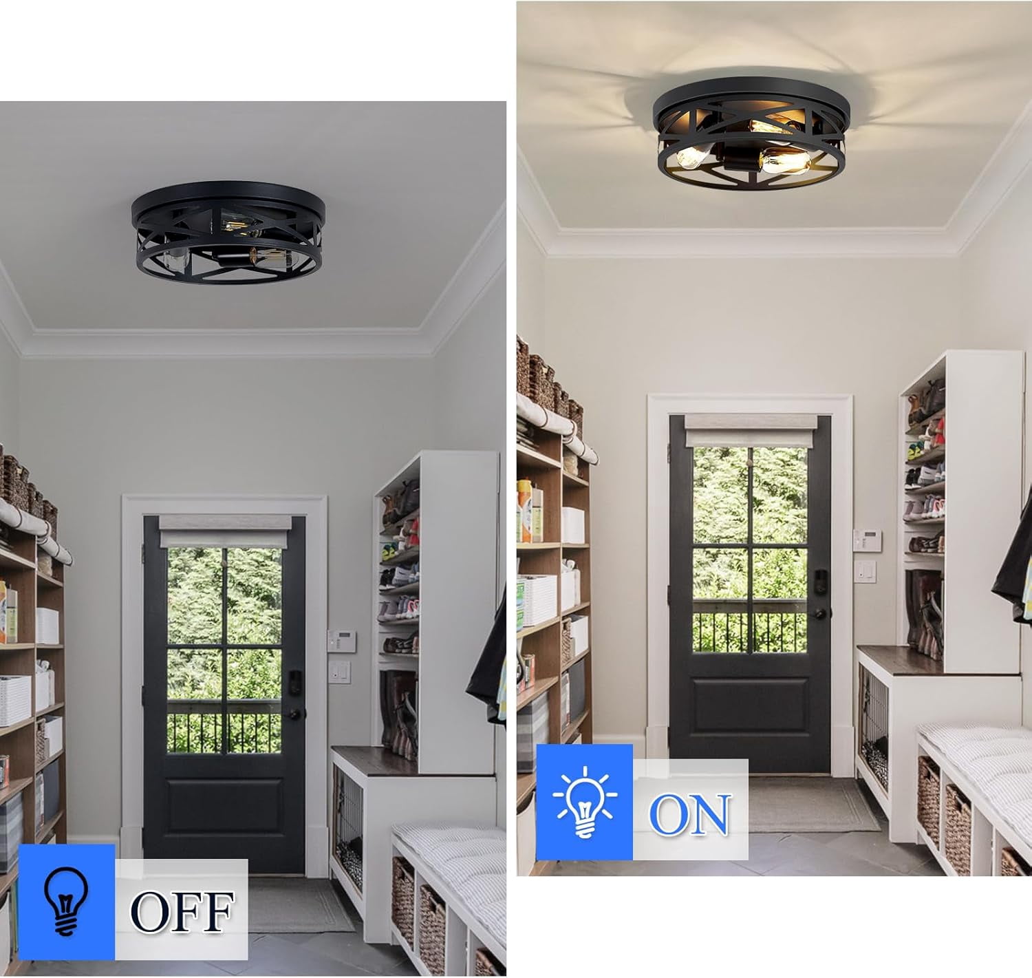 2 Pack 13 inch Black Flush Mount Ceiling Light Fixtures,3-Light Modern Hallway Light Fixtures Ceiling, Black Light Fixture Ceiling Mount for Farmhouse,Kitchen, Bedroom