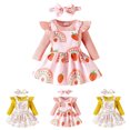 thumbnail image 2 of CAICJ98 Baby Girl Clothes Fall Winter Outfit Long Sleeve Ruffle Romper Cute Print Skirt Bow Headband 3 Pcs Set,Size 3-6 Months, 2 of 7