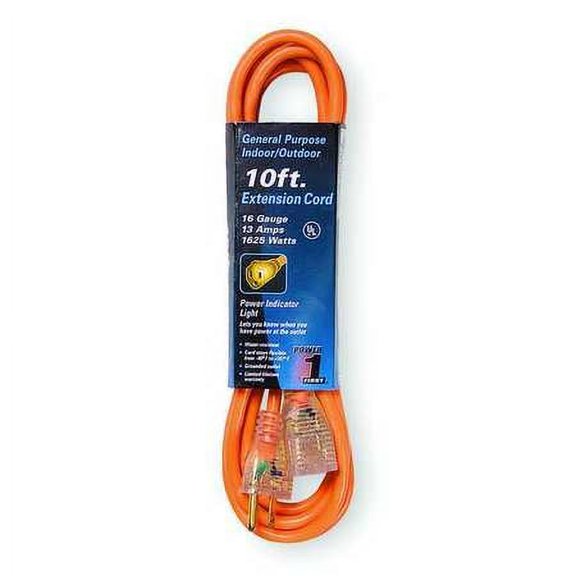 Extension Cord,10ft,16Ga,13A,SJTW,Orange