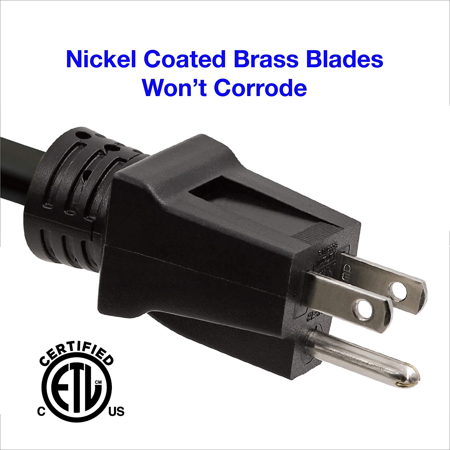 JJEAN-10 ft 3-Wire Heavy Duty Power Cord, Replacement Cord 14/3 SJT for for Power Tools and appliances, Black, 3 Prong Grounded Plug, DCIC-0007-DC