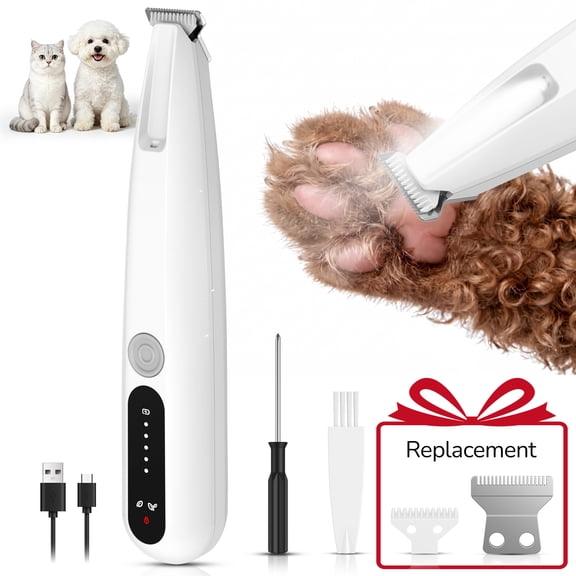 LAKWAR Pet Precision Trimmer with Light, 2‑Speed Rechargeable Shaver, IP68 Waterproof for Small Dog & Cat Paws, Eyes, Ears & Face