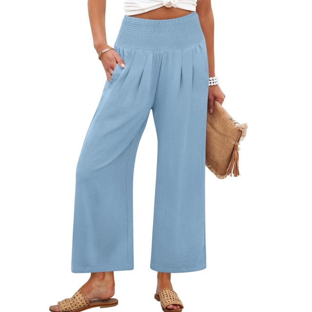Pantalones Palazzo ANRABESS para mujer, pierna ancha, cintura alta, azul cielo