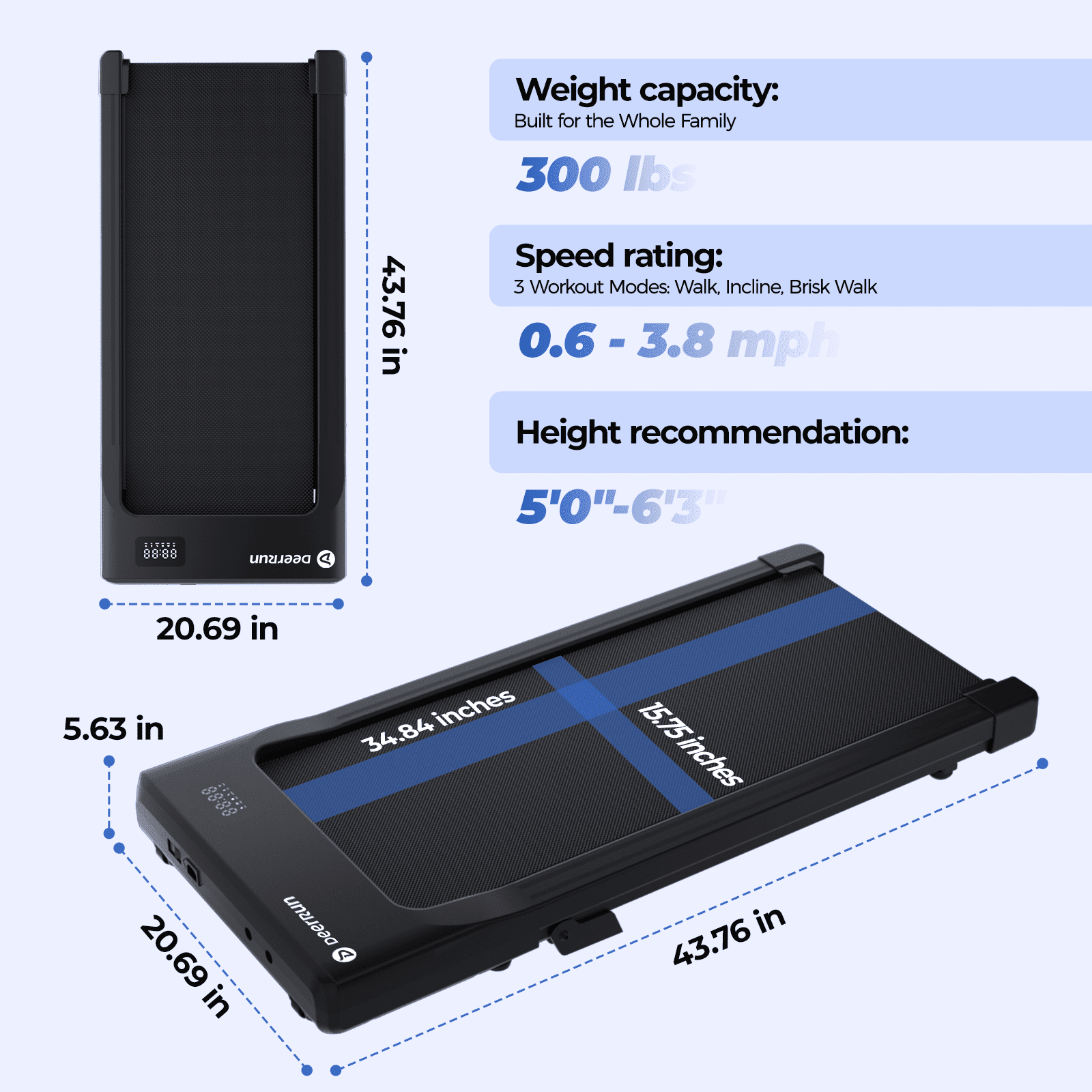 SSPHPPLIE Walking Pad, 15.75"*34.84" Walking Area, Under Desk Treadmill with Remote Control, Walking and Jogging for Home/Office(Black)
